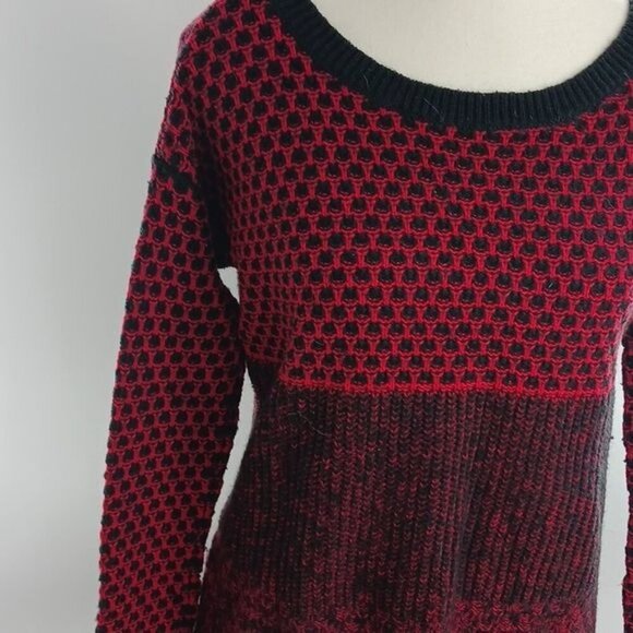 American Eagle Sweater Womens XS Red Black Knit Pullover Vintage Boyfriend - Picture 2 of 6